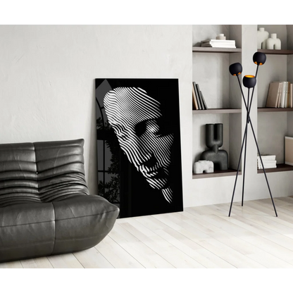 Bold striped face abstract canvas wall art in black and white