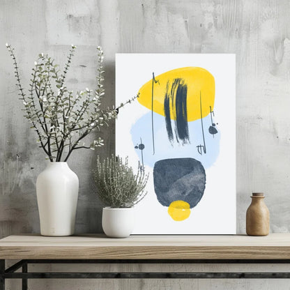 Bold Yellow and Blue Abstract Art Print on Aluminum