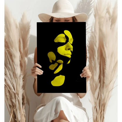 Bold yellow face abstract canvas print for modern spaces