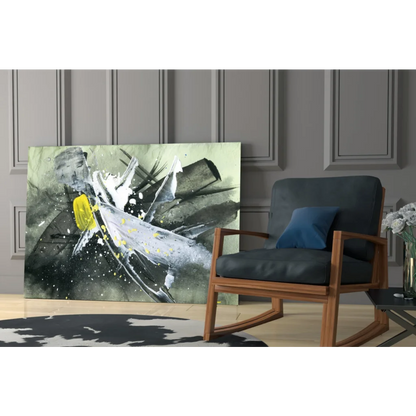Bold yellow splash abstract canvas wall art print in black, white accents