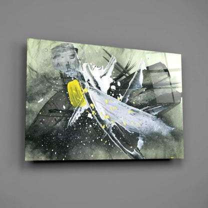 Bold yellow splash abstract canvas wall art in gray tones