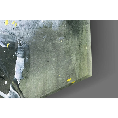 Bold yellow splash concrete wall art with specks and streaks for modern homes