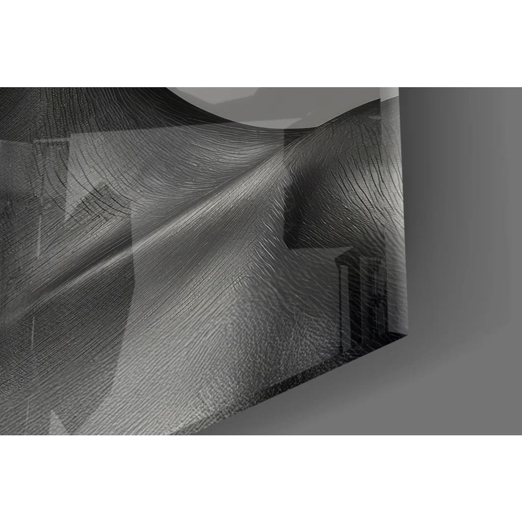 Sleek black-and-white wave glass wall art print