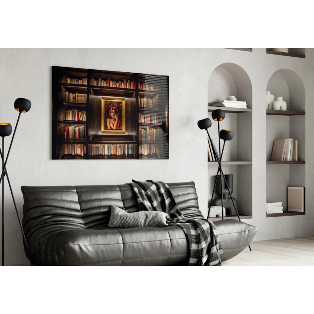 Marilyn Monroe Bookshelf Glass Wall Art with Golden Frame | Contemporary Home Wall Art | vintageantiquesgifts.com