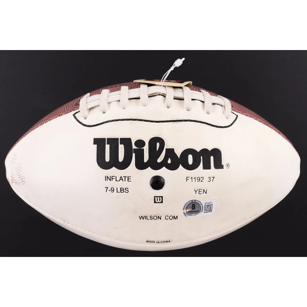 White and brown American football with laces, featuring Super Bowl XXXVII logo