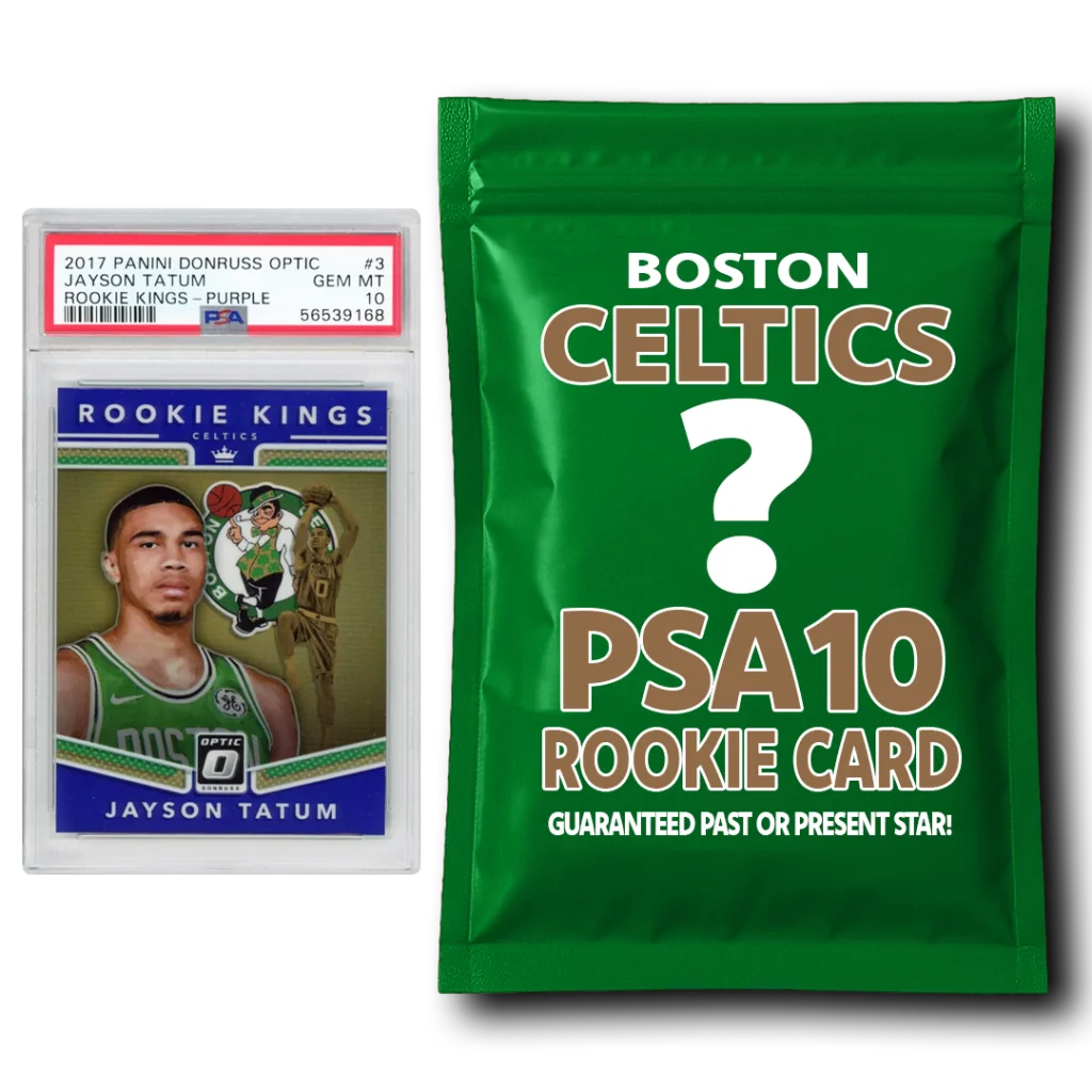 Jayson Tatum PSA 10 rookie card and mystery pack from Panini Donruss or Prizm