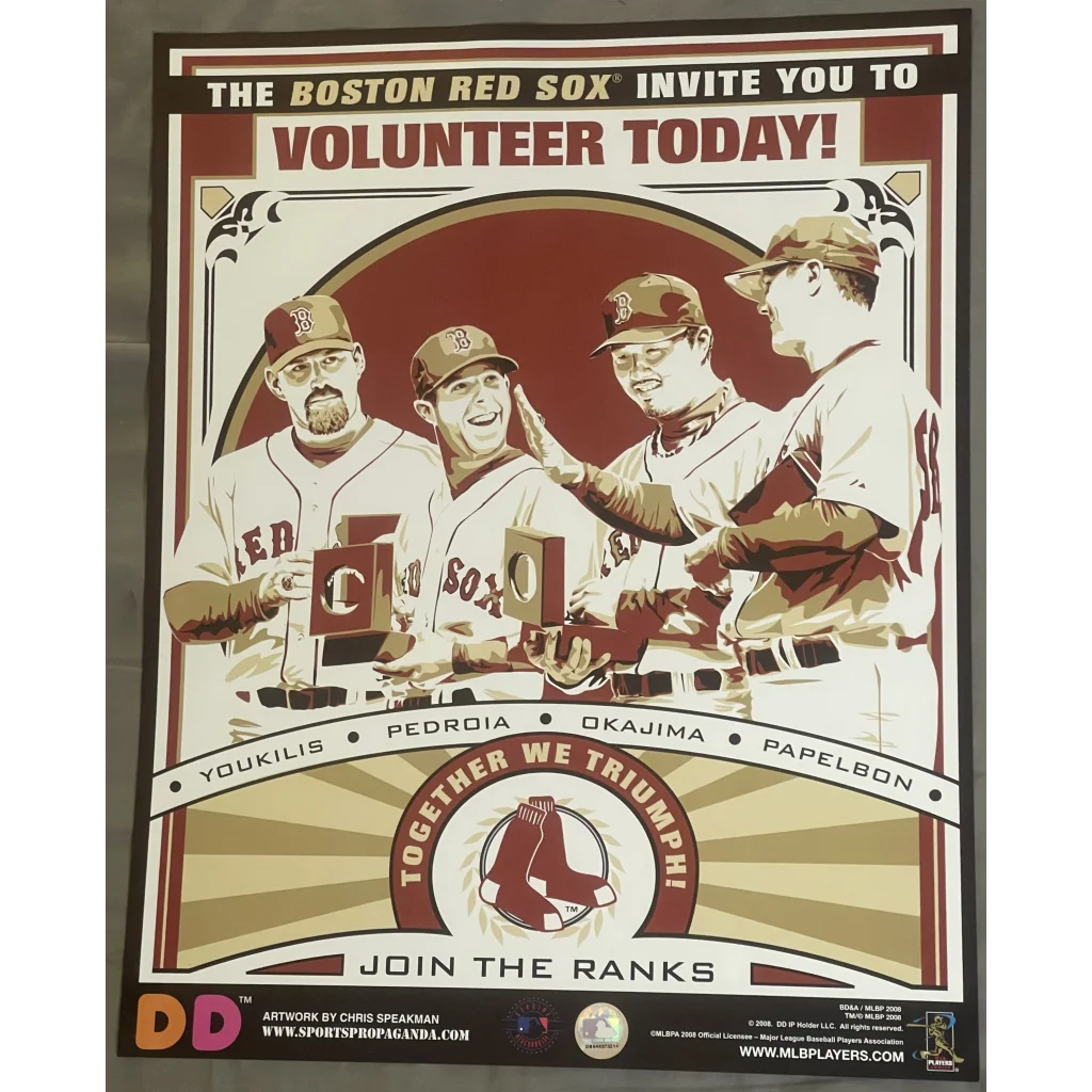 💎 MLB Boston Red Sox Dunkin’ Poster Together We Triumph Pedroia Youkilis! Vintage Advertisements Antique