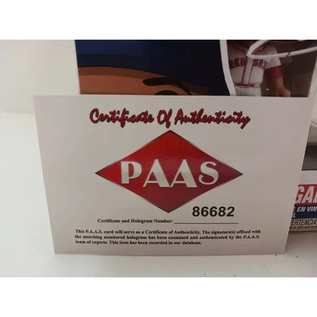 Certificate of Authenticity with red PAAS logo and hologram 86682 for Boston Red Sox signed autographed figure