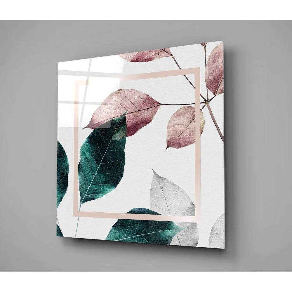 Botanical Glass Wall Art with Rose Gold Frame | Glass Wall Art Print | vintageantiquesgifts.com