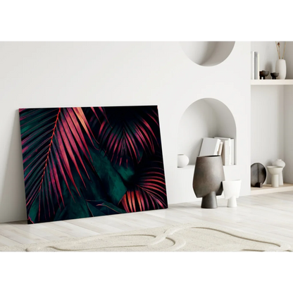 Tropical Leaf Glass Wall Art in Magenta and Teal | Modern Wall Art Decor | vintageantiquesgifts.com