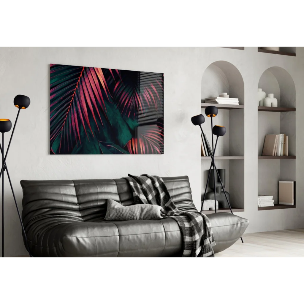 Tropical Leaf Glass Wall Art in Magenta and Teal | Contemporary Home Wall Art | vintageantiquesgifts.com