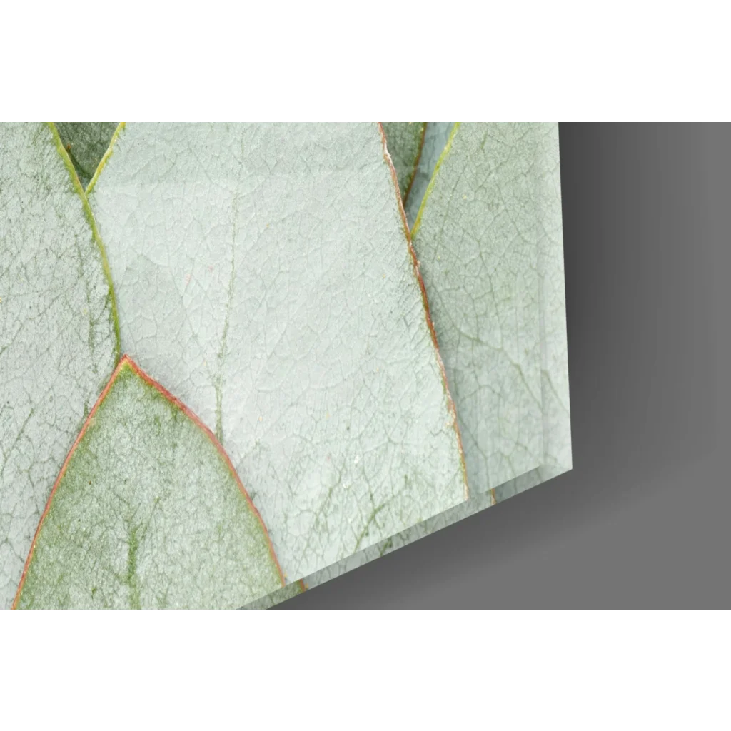 Stunning pale green leaf-patterned glass wall art panel