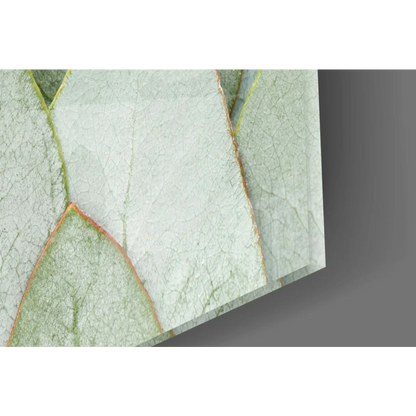 Stunning pale green leaf-patterned glass wall art panel