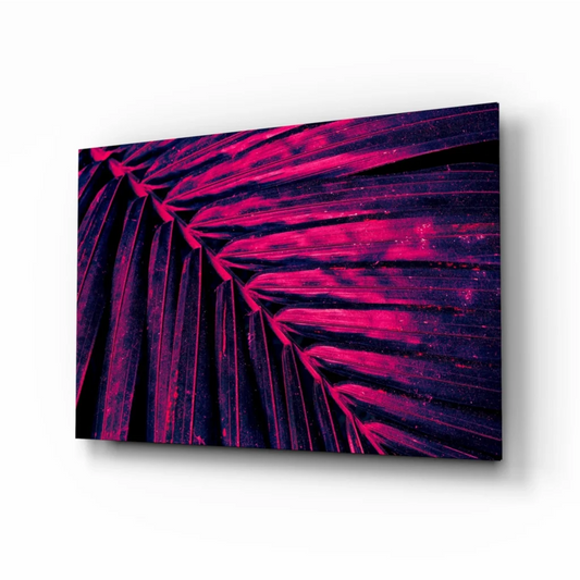 Neon Purple Palm Leaf Glass Wall Art | Insigneart USA | vintageantiquesgifts.com