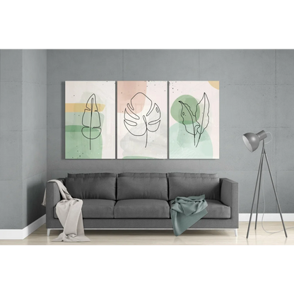 Minimalist botanical leaf wall art set in soft pastels