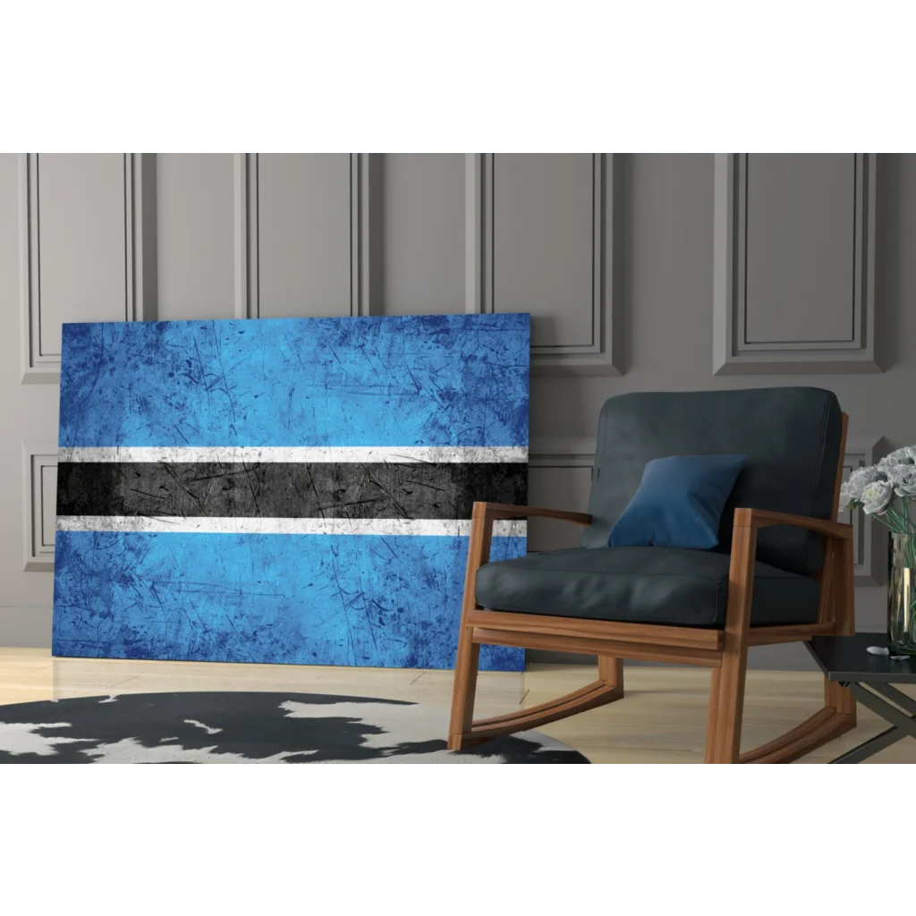 Botswana flag canvas wall art in blue and black