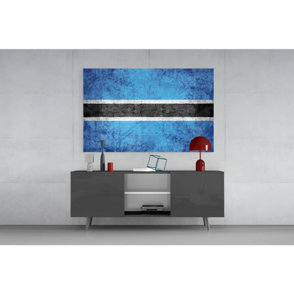 Modern Botswana flag glass wall art in blue and black