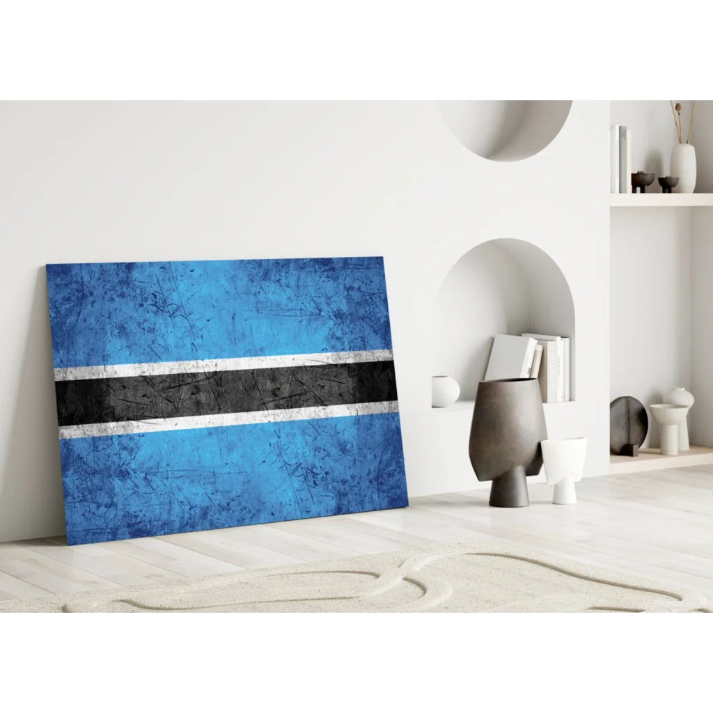 Botswana flag canvas wall art in blue and black