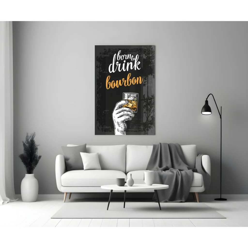 Born to Drink Bourbon black and gold glass wall art canvas print