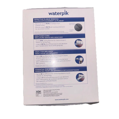 Boxed Waterpik Water Flosser Platinum WP-100W PLT white box back