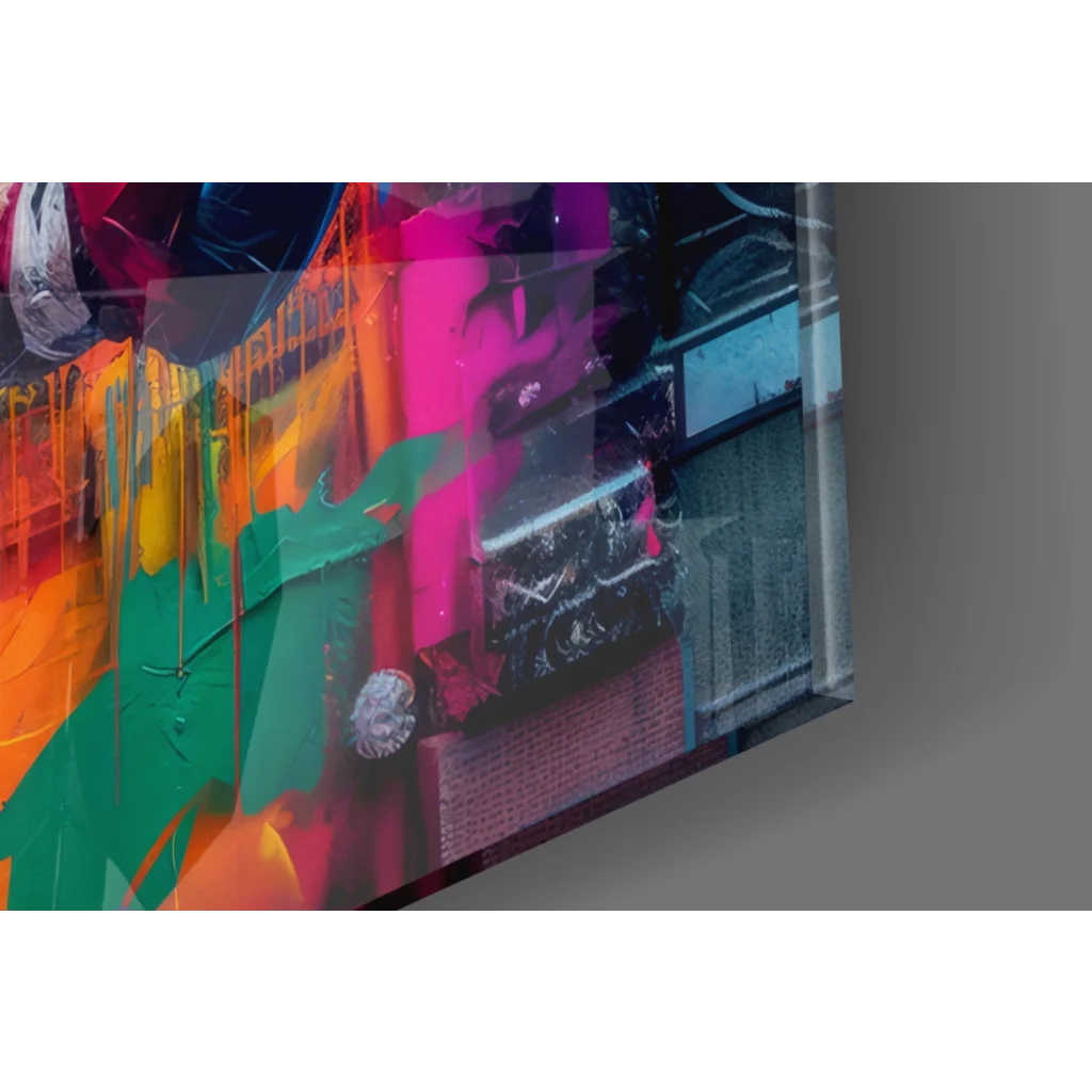 Vibrant explosive neon boxing fighter glass wall art canvas print