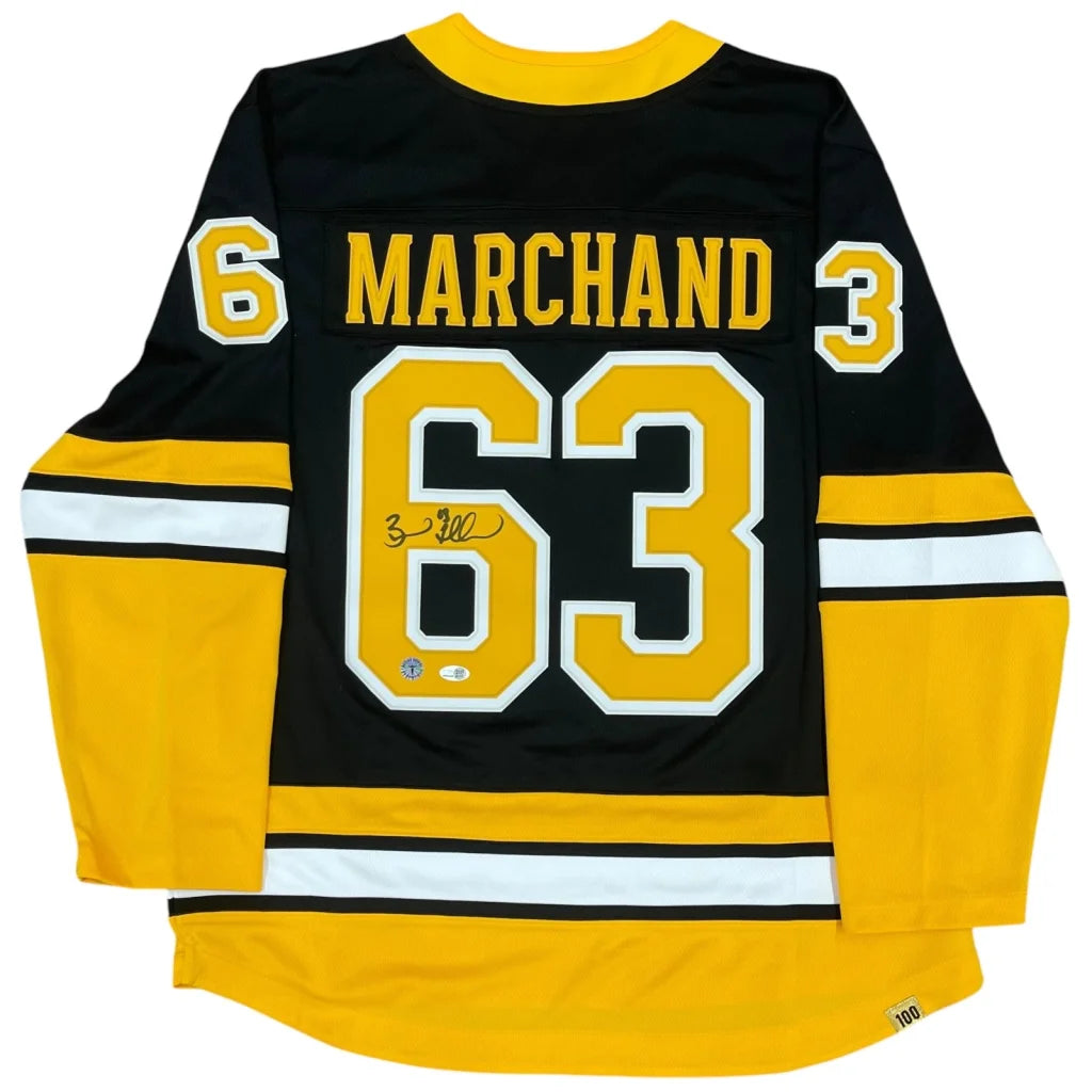 Brad Marchand autographed Boston Bruins black 100th anniversary jersey 63