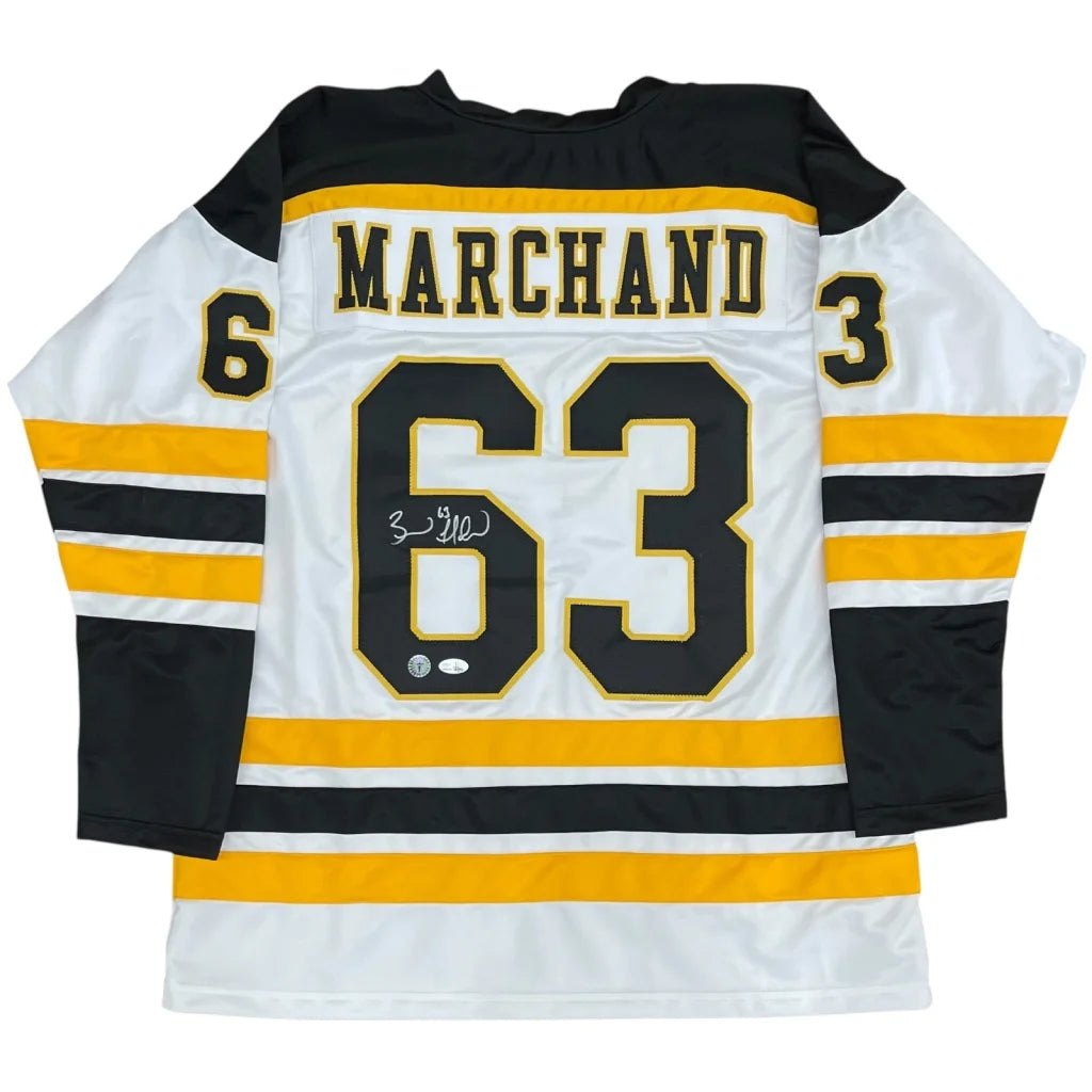 Brad Marchand autographed white custom jersey Boston Bruins #63