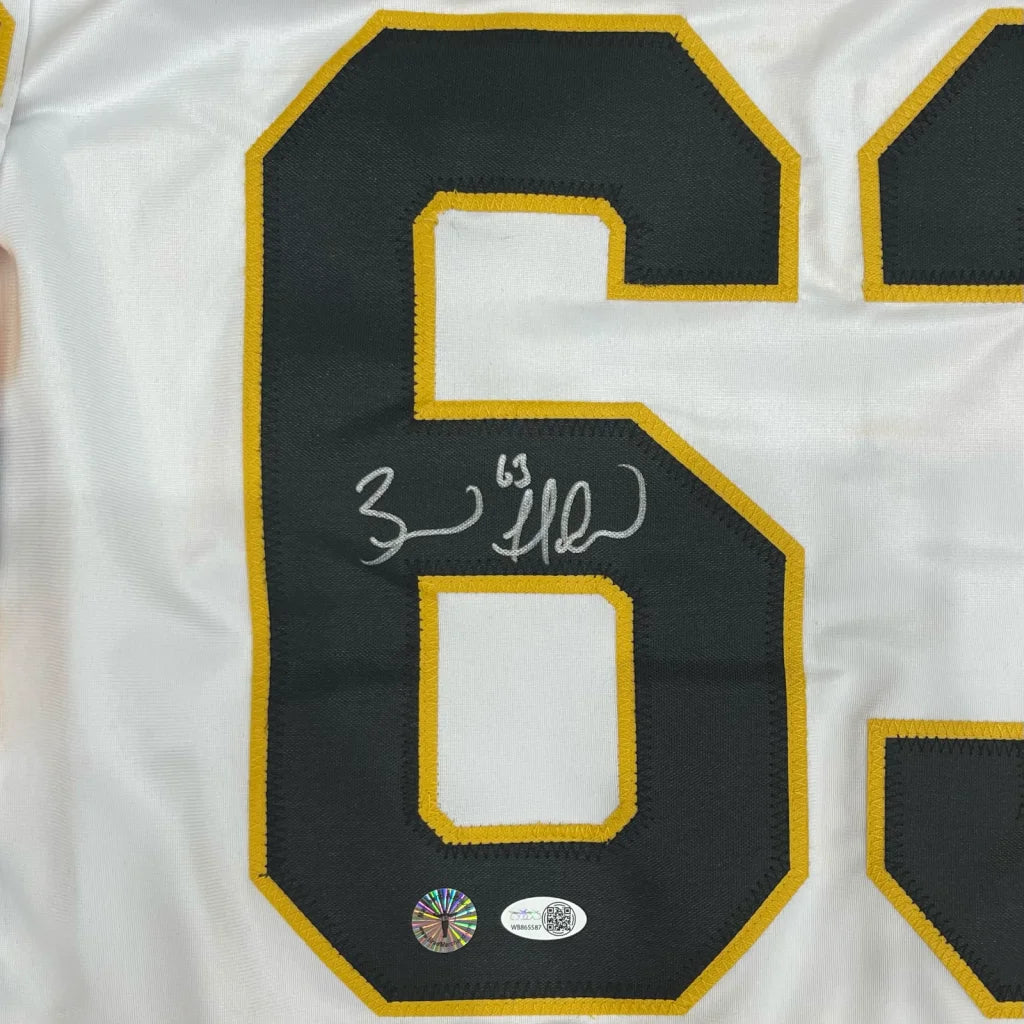 Brad Marchand autographed custom jersey with black gold six patch
