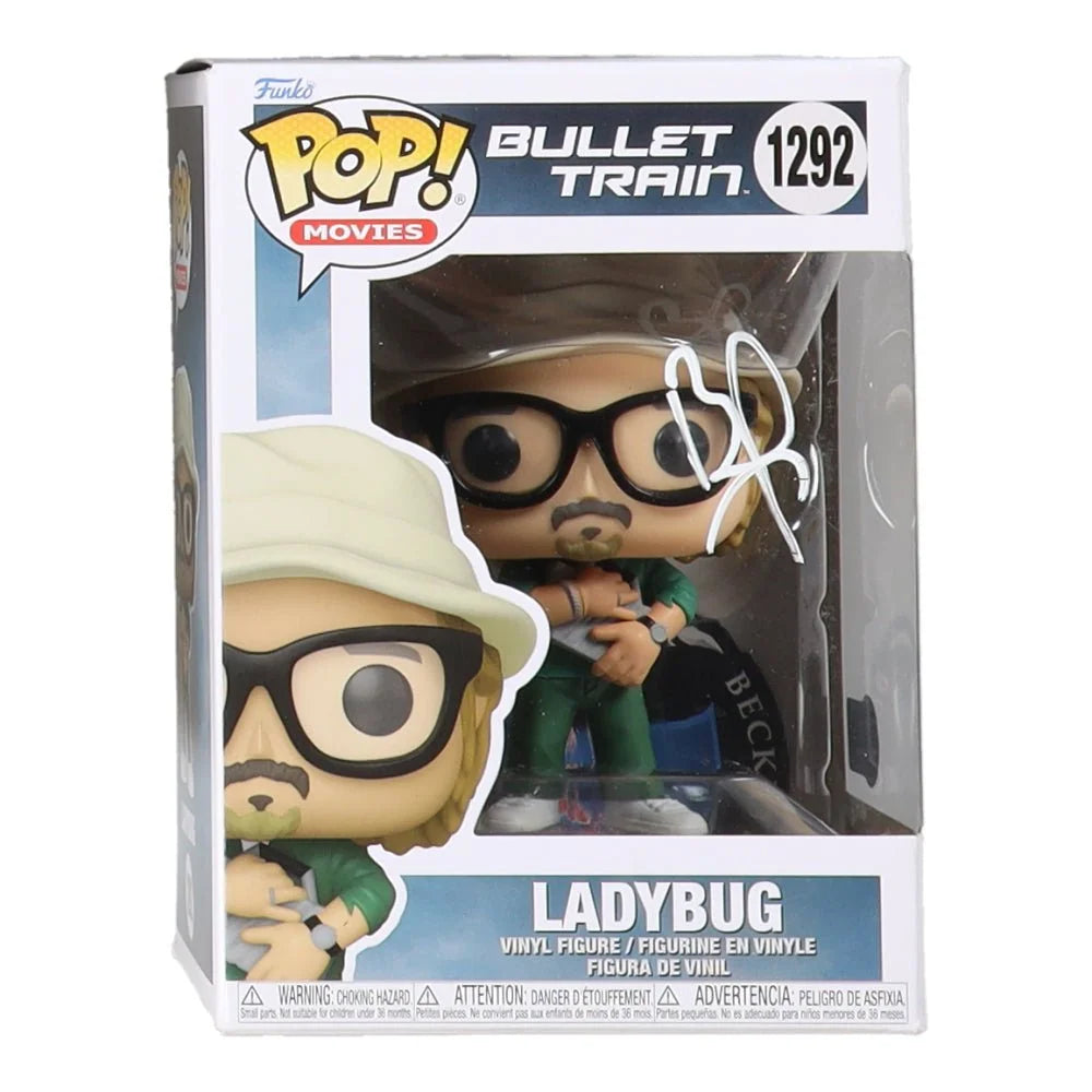 Autographed Brad Pitt Funko Pop Bullet Train Ladybug vinyl figure for collectors