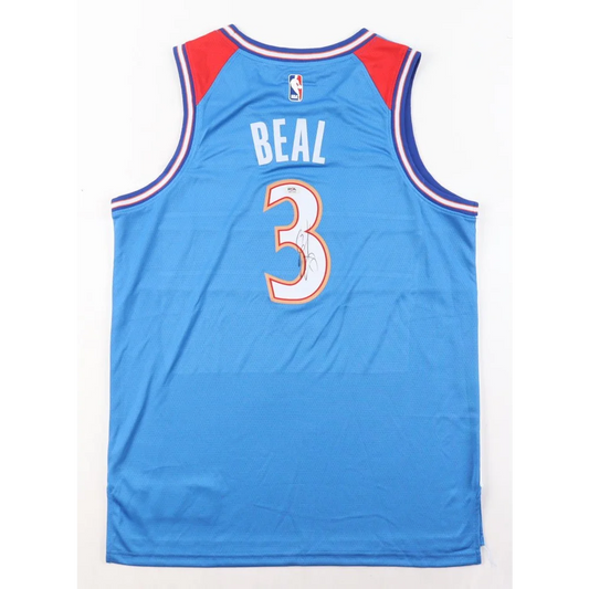 Light blue Bradley Beal signed jersey with number 3 and red white trim, PSA authenticated