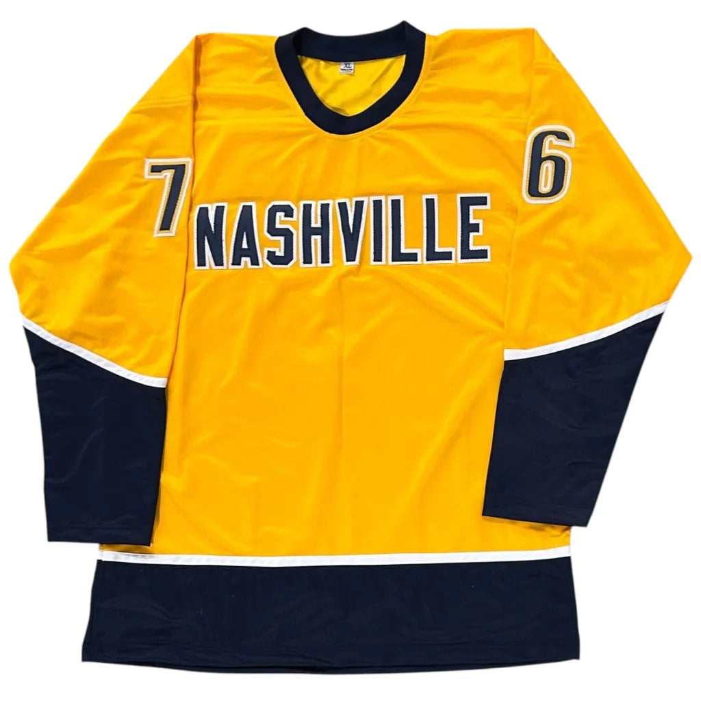 Brady Skjei autographed custom hockey jersey, Nashville gold #76