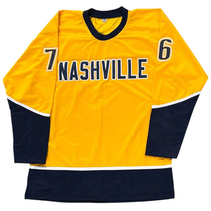 Brady Skjei autographed custom hockey jersey, Nashville gold #76