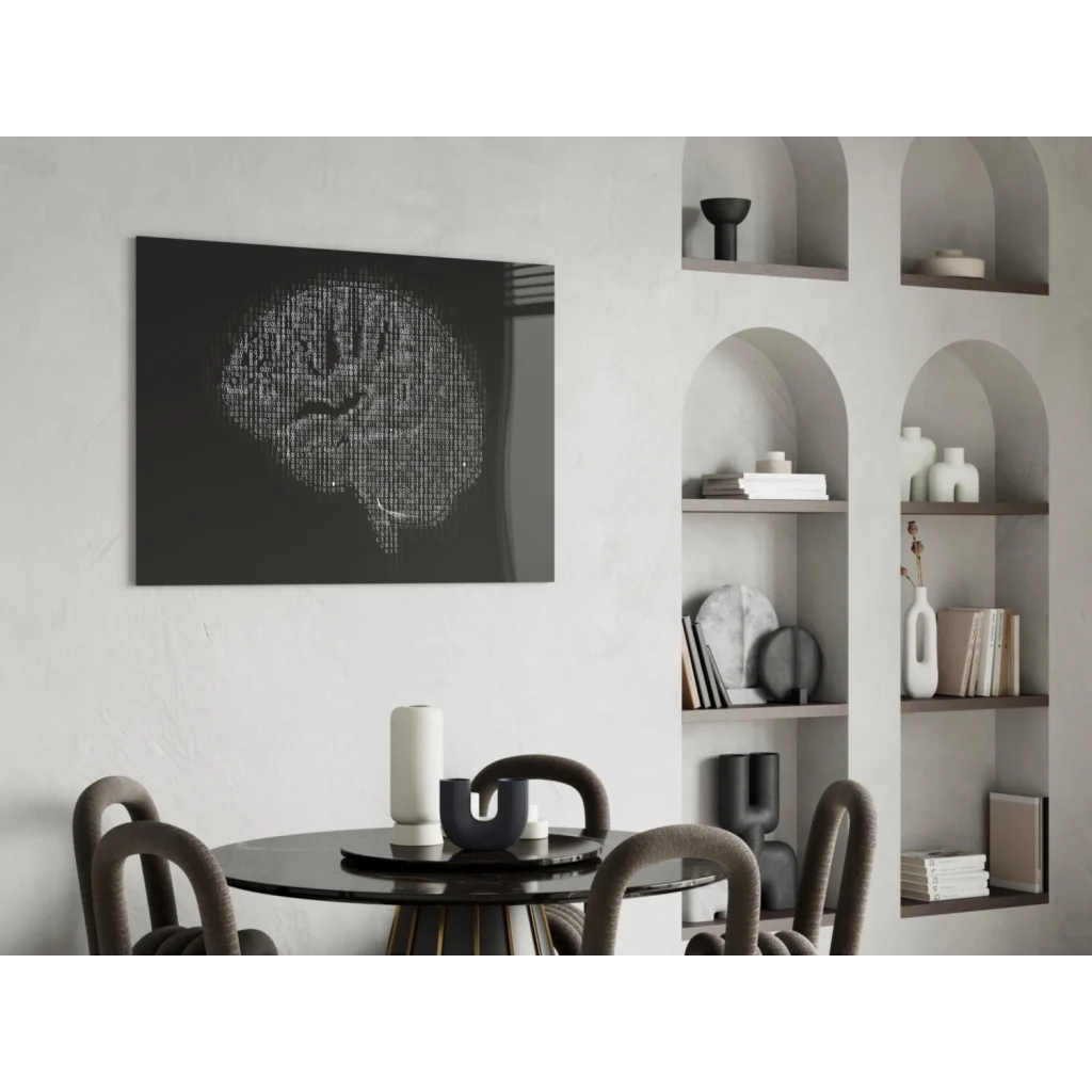 Black binary brain wall art canvas in pixelated style