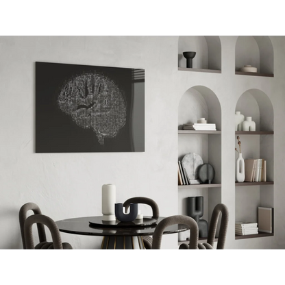 Black binary brain wall art canvas in pixelated style
