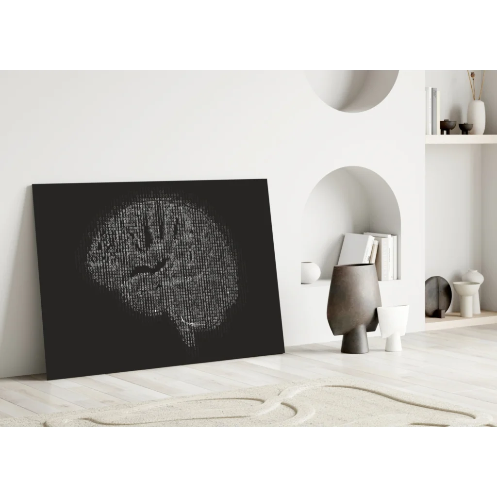 Binary Brain Canvas Wall Art in Striking Black and White | Modern Wall Art Decor | vintageantiquesgifts.com