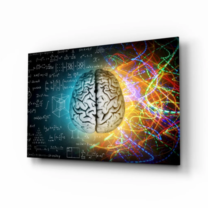 Brain Science Glass Wall Art with Neon Neural Pathways