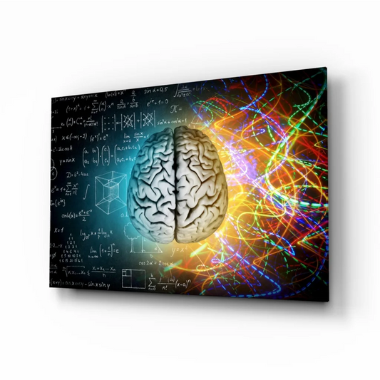 Brain Science Glass Wall Art with Neon Neural Pathways