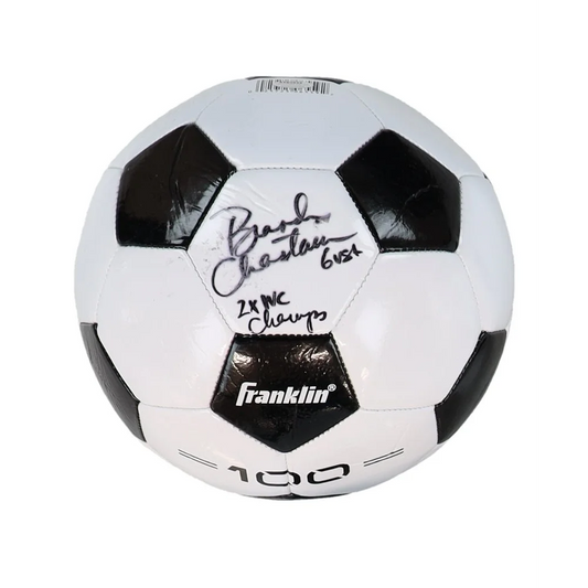 Brandi Chastain signed Franklin soccer ball with black and white design and autograph