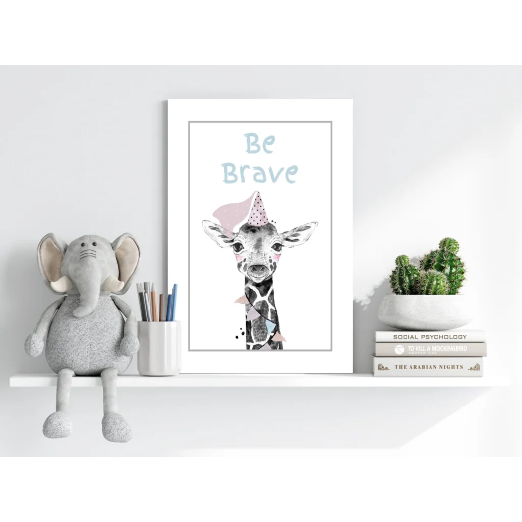 Be brave giraffe insigne aluminum print with party hat