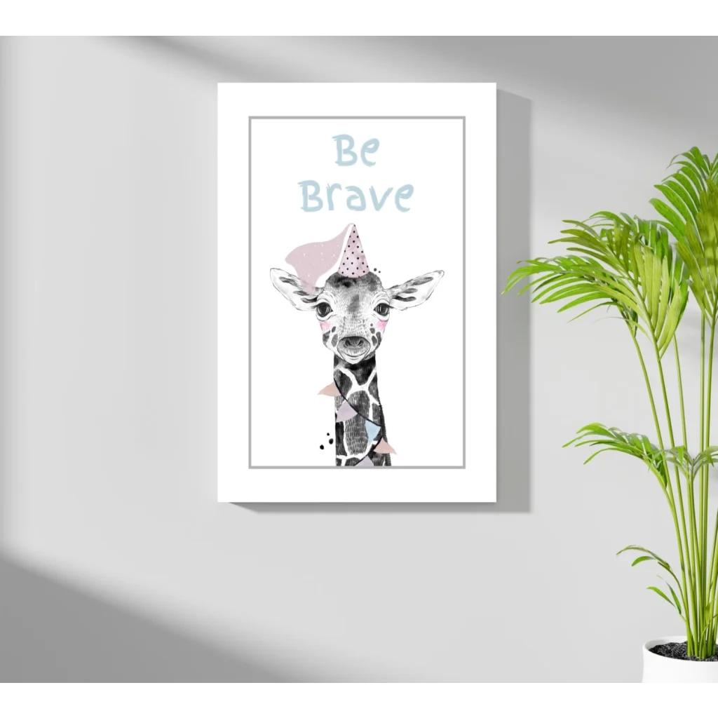 Be brave giraffe insigne aluminum print with pink polka-dot party hat