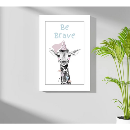 Be brave giraffe insigne aluminum print with pink polka-dot party hat