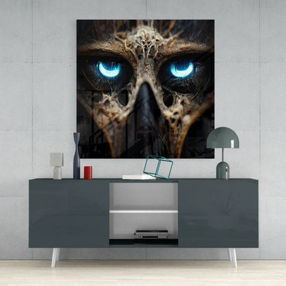 Glowing Skull Glass Wall Art with Haunting Blue Eyes | Contemporary Home Wall Art | vintageantiquesgifts.com