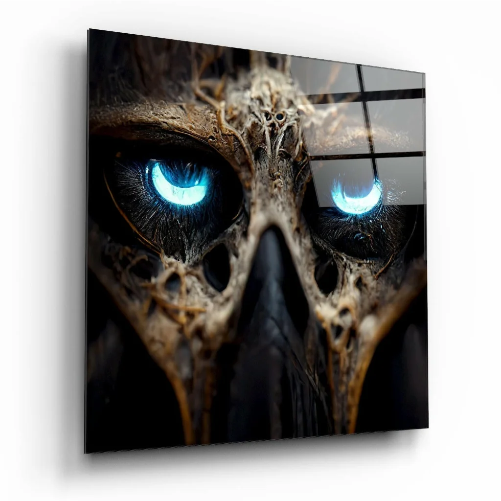 Glowing Skull Glass Wall Art with Haunting Blue Eyes | Insigneart USA | vintageantiquesgifts.com