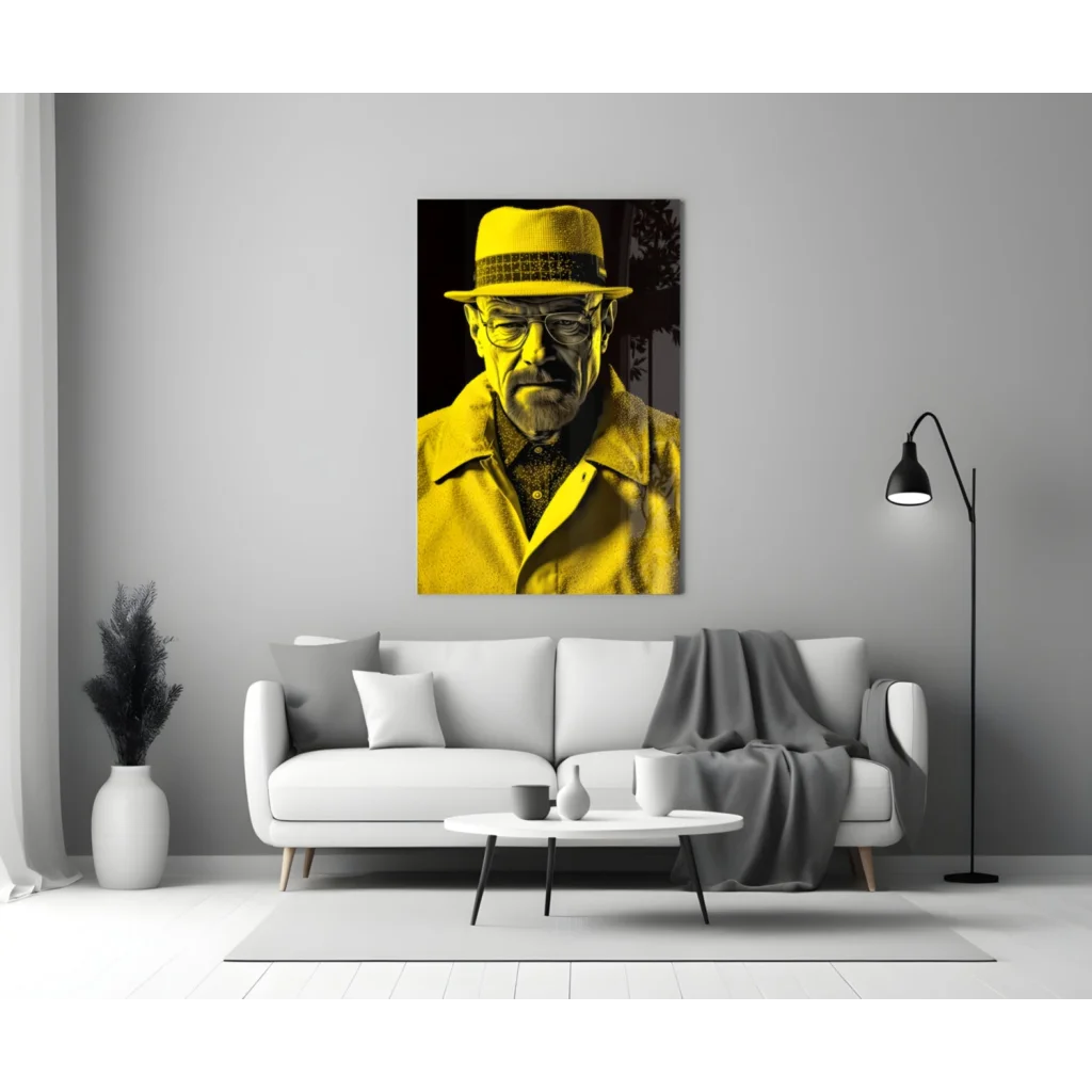 Breaking Bad yellow pop art wall art portrait of man in hat