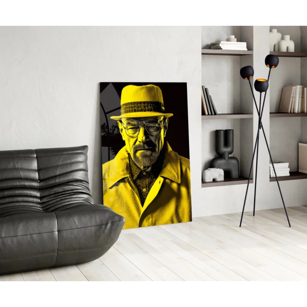 Breaking Bad yellow fedora hat with black white scarf in pop art wall art print