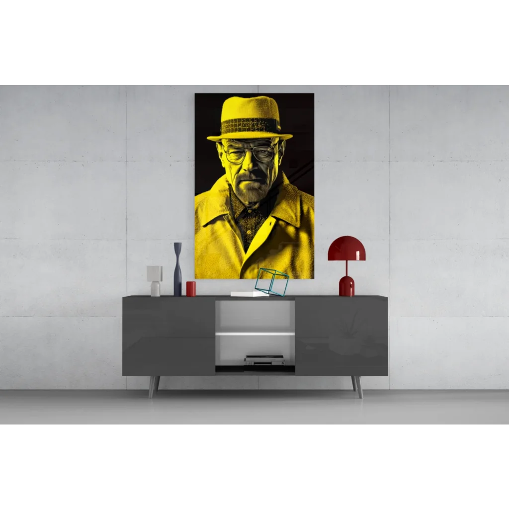 Breaking Bad yellow pop art wall art portrait of man in hat