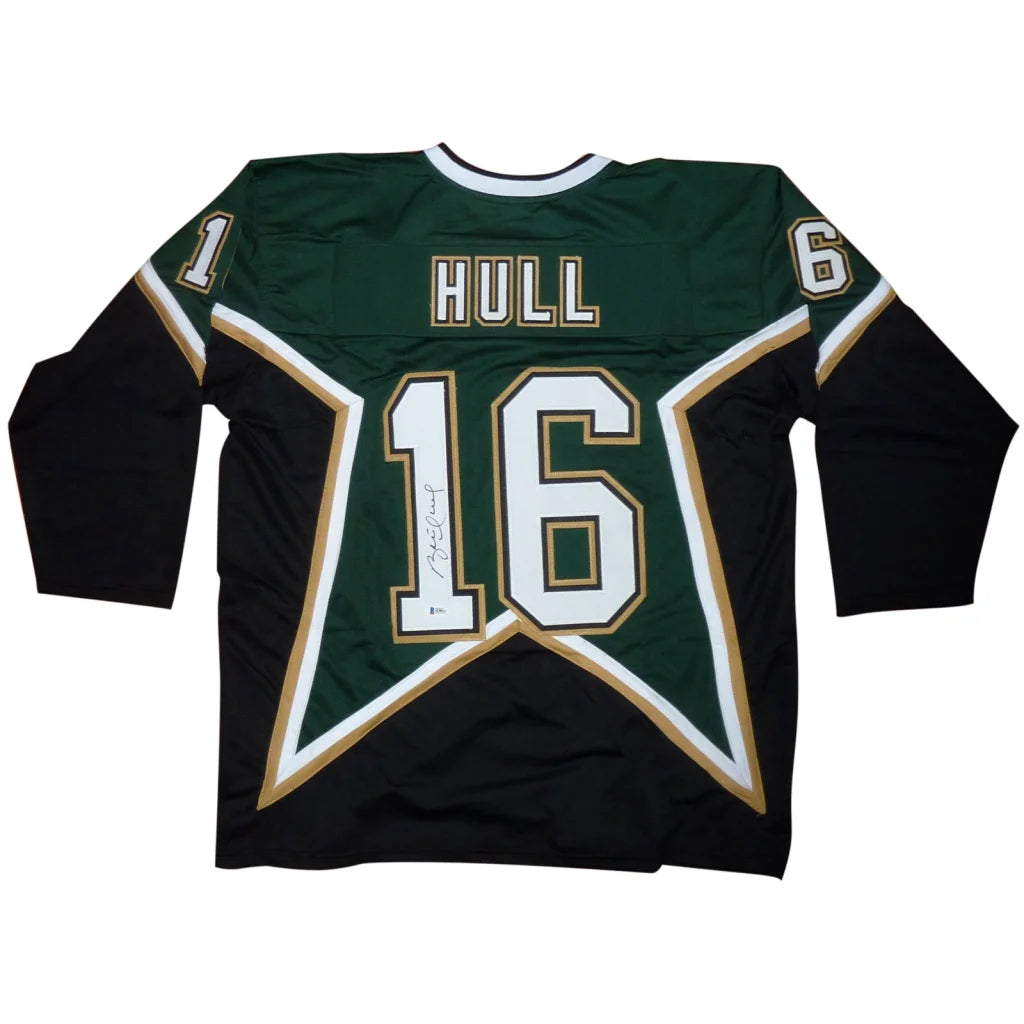 Brett Hull autographed Dallas green #16 custom jersey with Hull and 16 on back
