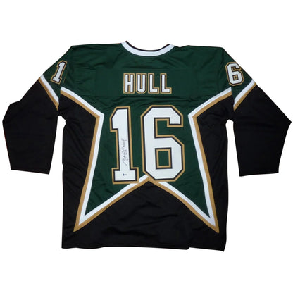 Brett Hull autographed Dallas green #16 custom jersey with Hull and 16 on back