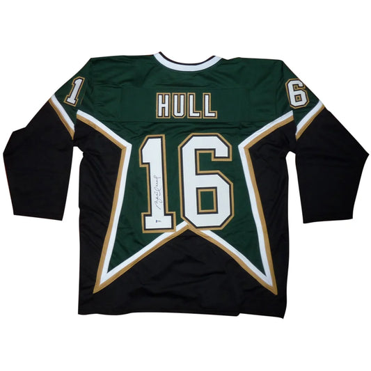 Brett Hull autographed Dallas green #16 custom jersey with Hull and 16 on back