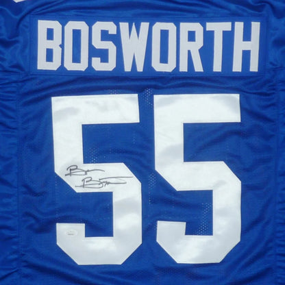 Brian Bosworth signed custom jersey with blue white design and Bosworth 55